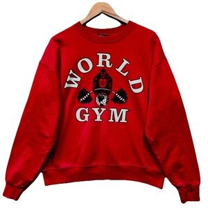 World Gym Red Crewneck Sweatshirt Men's Med Gorilla Logo Graphic Fleece